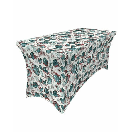 

Table Cloths for 4 foot Rectangle Tables Vintage Medieval Leaves Butterfly White Stretch Washable Fitted Tablecloth Protector Picnic Table Cover for Event Wedding Party Banquet