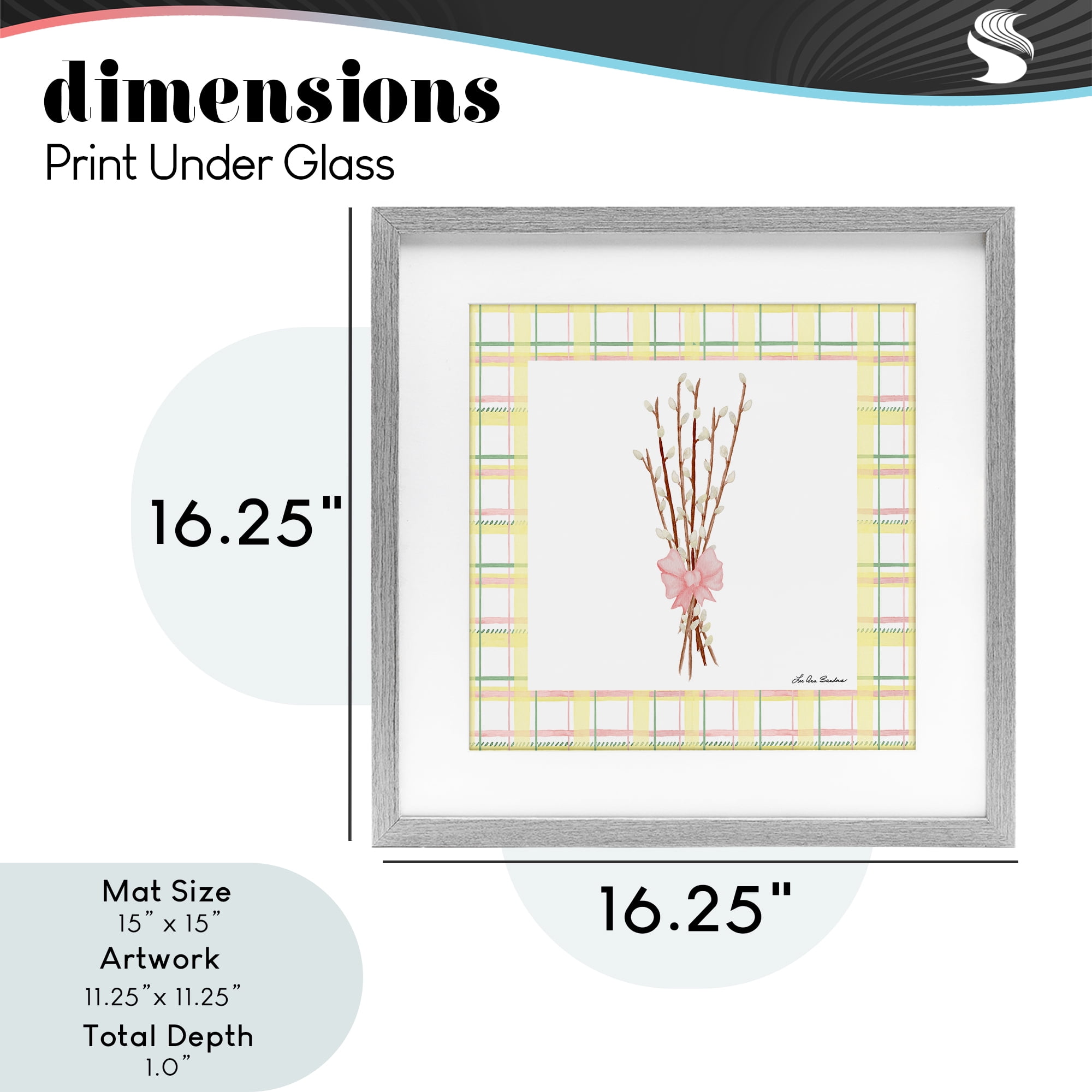 Pastel Spring Pussy Willow Gray Framed Print Under Glass, design by Lee Ann Sanders