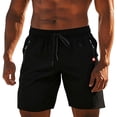thumbnail image 2 of Men's Casual Sweat Shorts 7 Inch, Elastic Waist Drawstring Gym Shorts with Zipper Pockets, Soft Breathable Workout & Lounge Shorts Black, 2 of 9