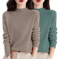 thumbnail image 2 of Chandail à Col Rond pour Femmes, Automne et Hiver, 2 Pcs, Couleur Unie, Doux et Confortable, 2 of 4
