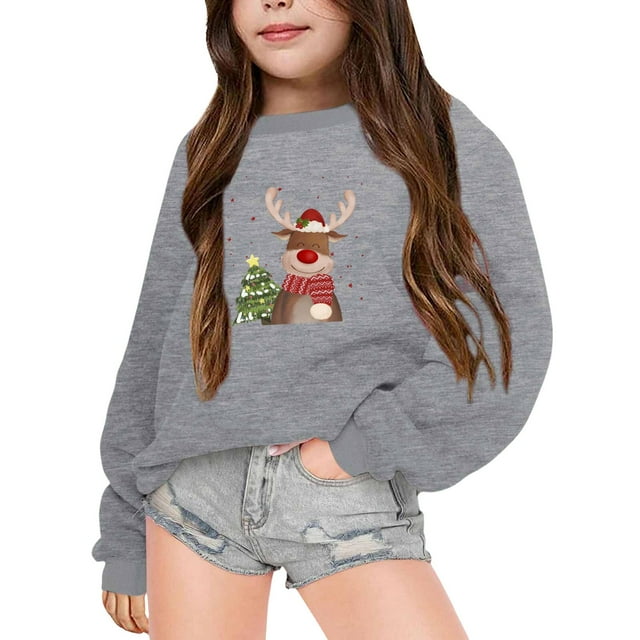 GDREDA Chandails à Capuchon & Chandails en Molleton pour Filles Automne Hiver à Manches Longues Imprimé de Noël Col Rond Manteau Chaud pour Garçons et Filles