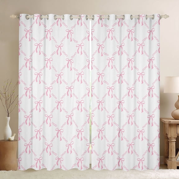 Erosebridal Girly Pink Bowknot Black Out Curtains For Girls,Cute Bows Kawaii Stars Curtains Pack of 2 (42x63 Each),Lightpink White