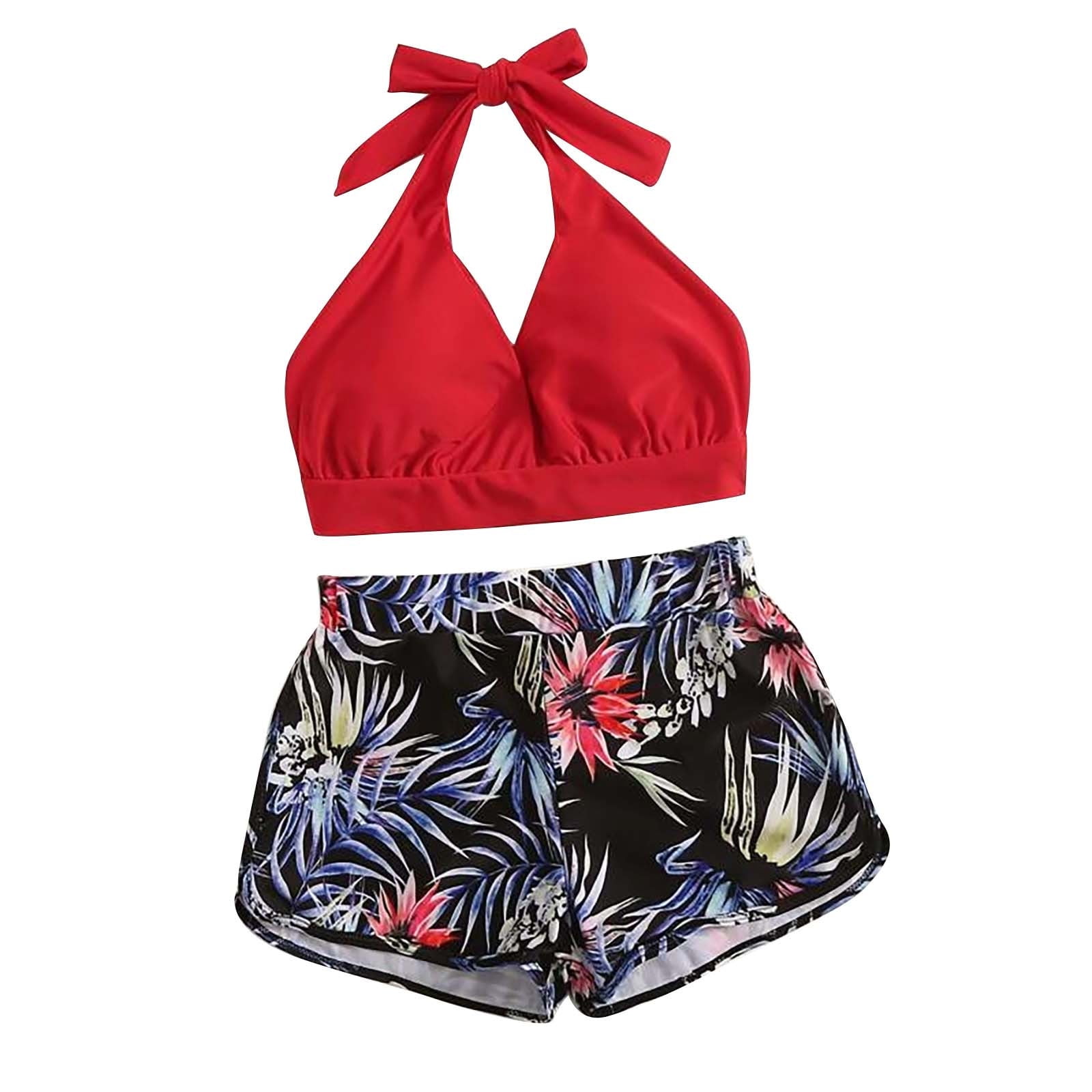 Lovskoo Two Piece Swimsuit for Women Halter Deep V Solid Bikini Strap