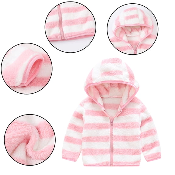 Godderr Newborn Kids Toddler Hooded Fleece Outwears Coats for Girls Boys 9M-5Y Thick Autumn Winter Jackets with Zipper Striped Thick Comfortable Jackets