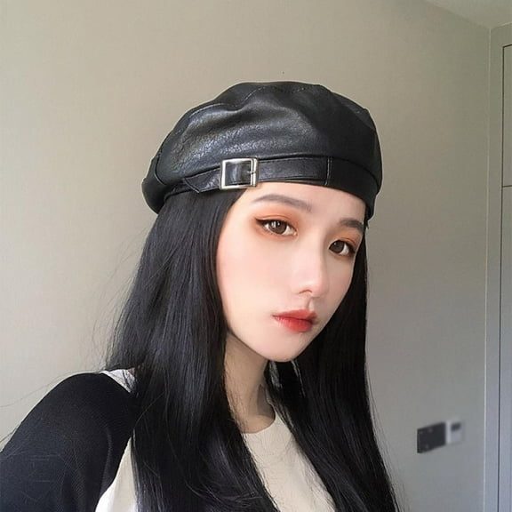Women Beret Hat Leather Beret French Black Beret Artist Beret Cap