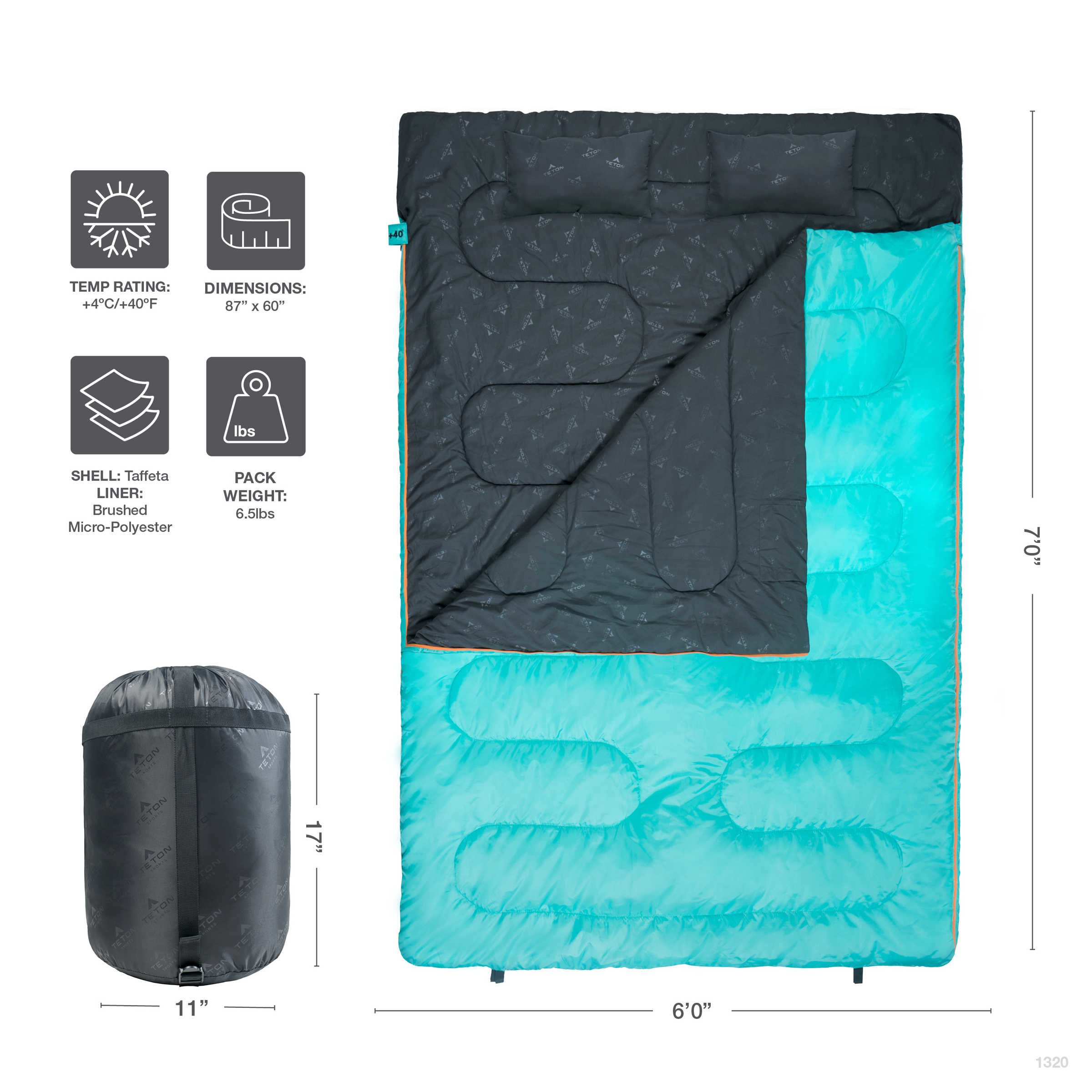TETON Sports Cascade Double Sleeping Bag for Adults, Lightweight, Great for Family Camping - image 3 of 6