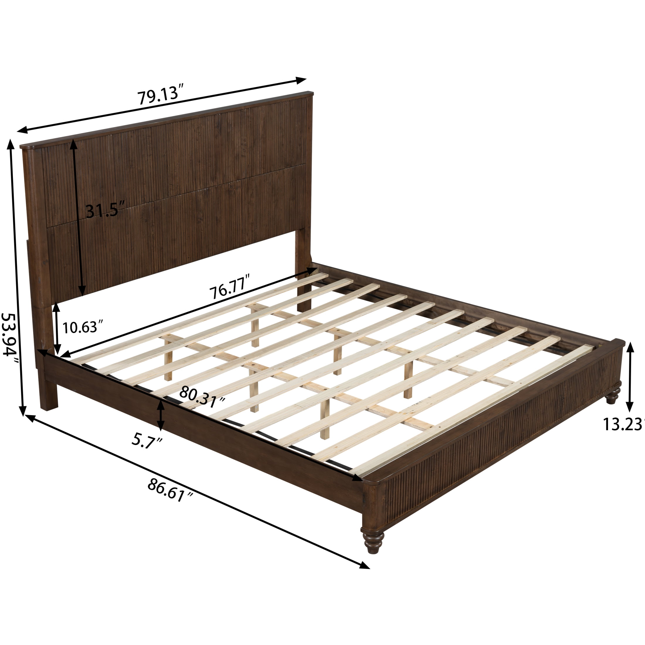 Noble House Classic Transitional King Platform Bed with Headboard, Solid Wood Frame, Walnut