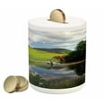 thumbnail image 1 of Nature Piggy Bank, Lake by Meadow in a Sunny Day Rural Country Valley Scottish Summertime Landscape, Ceramic Coin Bank Money Box for Cash Saving, 3.6" X 3.2", Multicolor, by Ambesonne, 1 of 4