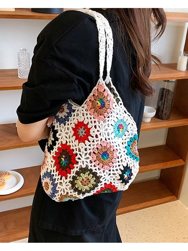 Kukuzhu Cute Floral Knitted Shoulder Bag Women Aesthetic  display picture 1