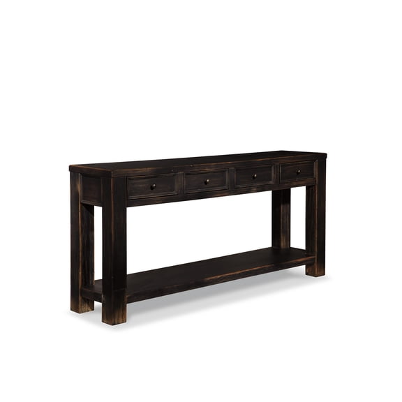 Signature Design by Ashley Gavelston 64" Sofa Console Table, Weathered Black Finish, 4 Drawers, Hand-Finished, Wood & Engineered Wood