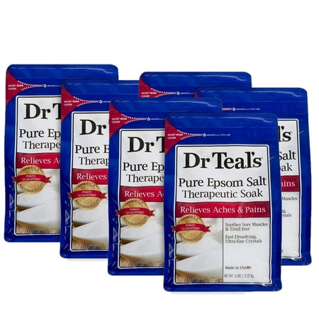Dr Teal,S Pure Epsom Salt Soaking Solution Value 6 Pack (36Lbs Total) - Unscented Epsom Salt, Ultra Fine - Relax Tired Muscles - Six 6Lb Bags - Calming Epsom Bath - Fragrance Free.