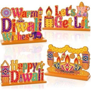 4 Piece Diwali Wooden Table Centerpieces Happy Diwali Decorations