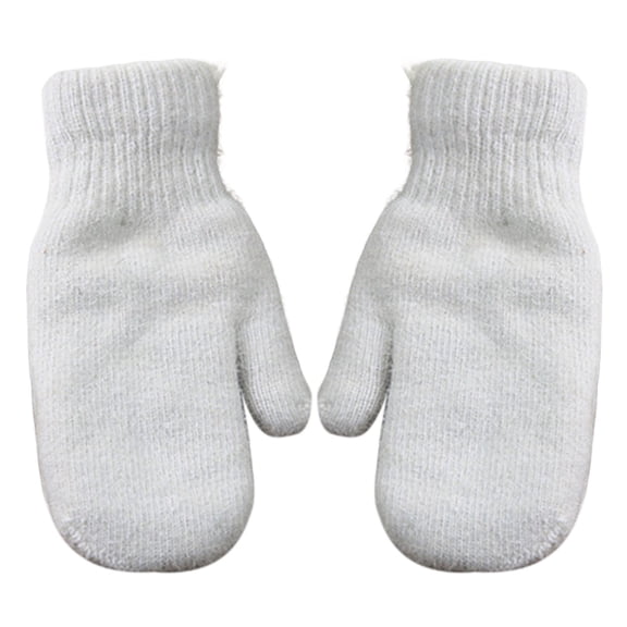 Kripyery 1 Pair Women Mittens Double-layers Cute Stretchy Soft Thickened Cold Resistant Solid Color Autumn Winter Girls Gloves for Riding