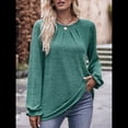 thumbnail image 4 of Camisas de Larga para Mujer, Moda Otoño 2025, Blusas Elegantes e Informales, Blusas Tipo Túnica Plisadas con Cuello Redondo. Verde M, 4 of 10