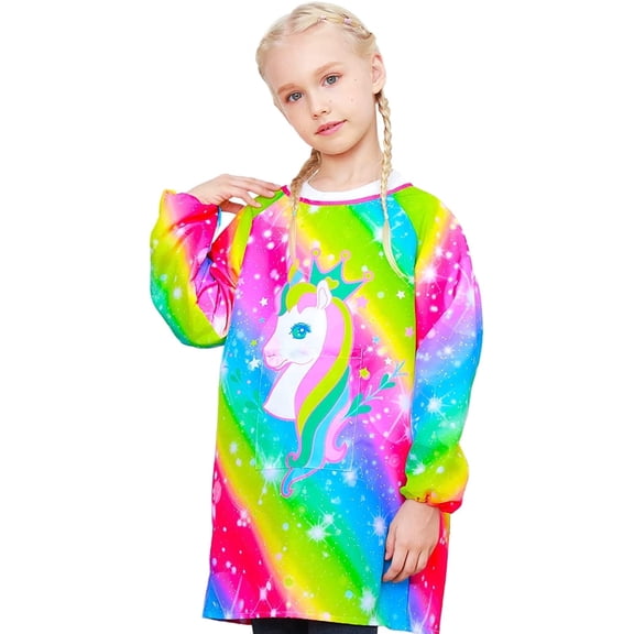 Kids Art Smocks for Painting, Waterproof Artist Rainbow Unicorn Aprons Paint Smocks Toddler Apron Smock for Child 3-12 Years