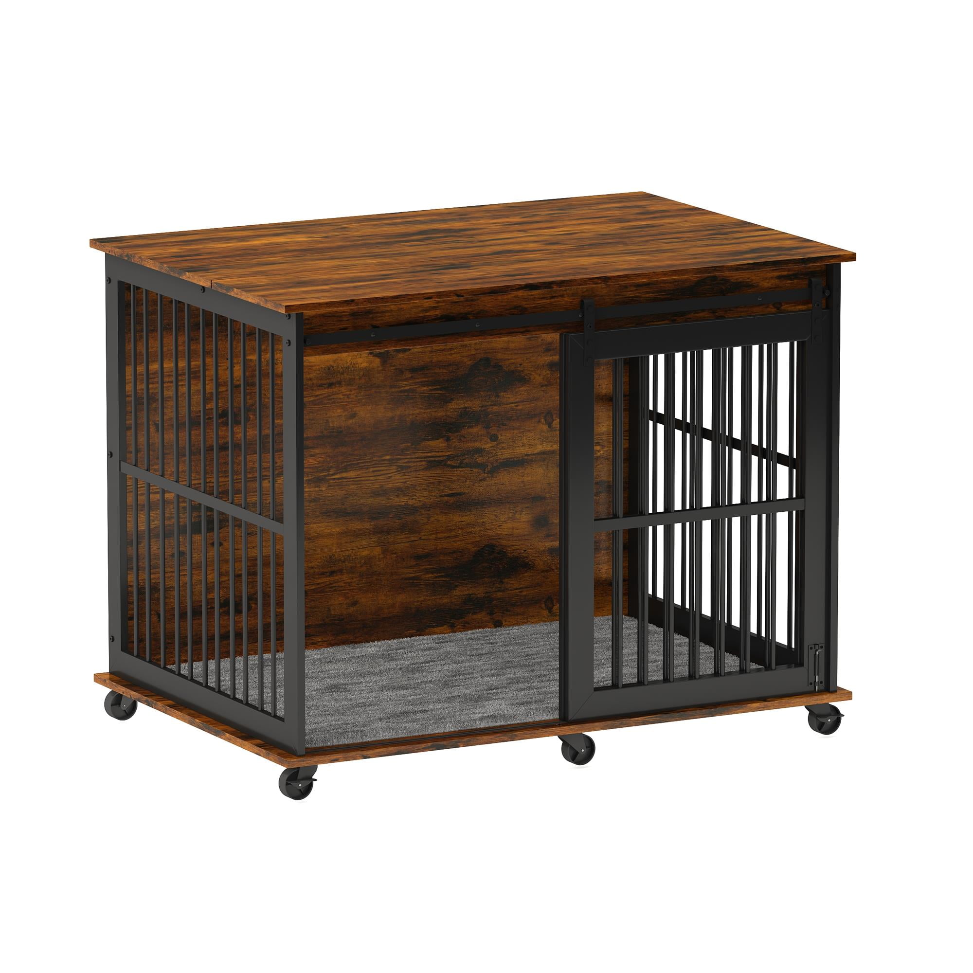 Pefilos 43" Heavy Duty Dog Crate for Medium Dogs, Furniture Style Dog House with Wheels, Indoor Dog Cage Sliding Iron Door with Mat, Brown Pefilos 43" Heavy Duty Dog Crate for Medium Dogs, Furniture Style Dog House with Wheels, Indoor Dog Cage Sliding Iron Door with Mat, Brown