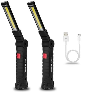 Behome 2 Pack LED Work Light, Rechargeable COB Light with Magnetic Base and Hook, 360°Rotate and 5 Modes, Cordless & Folding Flashlight for Workshop, Household(Black)