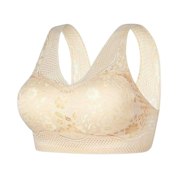 QLEICOM Everyday Bras for Women, Women's Comfort Lift Wirefree Bra Traceless Comfortable No Steel Ring Vest Breathable Gathering Bra Underwear Bras No Underwire Beige Cup 38/85AB