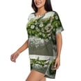 thumbnail image 2 of Daiia Nature Hand Daisies Art Pattern Womens Pajama Sets Short Sleeve Pajamas for Women Sets Soft Lounge Sets Casual Round Neck Sleepwear PJS-Medium, 2 of 7