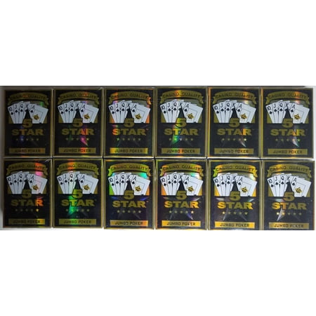 Plated Playing Card - 5 STAR JUMBO PLAYING CARD 12 PACK - BLACK & GOLD