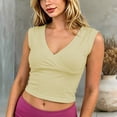 thumbnail image 2 of SNKSDGM Women Wrap V Neck Cap Sleeve Crop Tank Tops, Slim Solid Casual Summer Sleeveless Camisole Tees Yellow M, 2 of 4