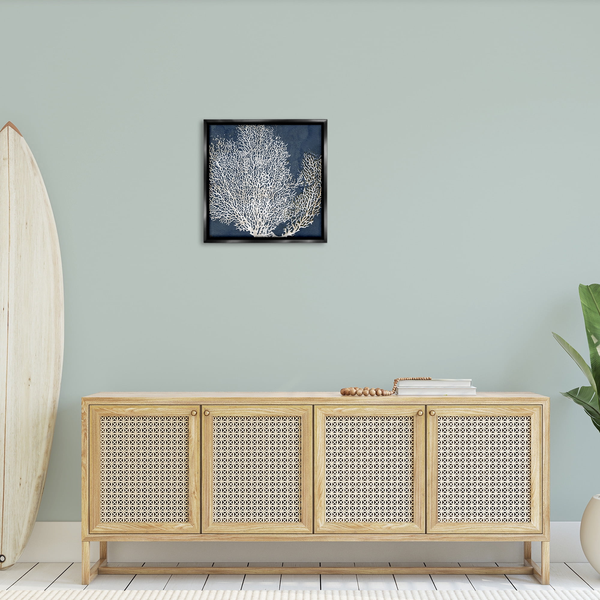 Stupell Industries Sea Coral Ocean Life Silhouette Nature Painting Black Floater Framed Canvas Art Print Wall Art, 25 x 25