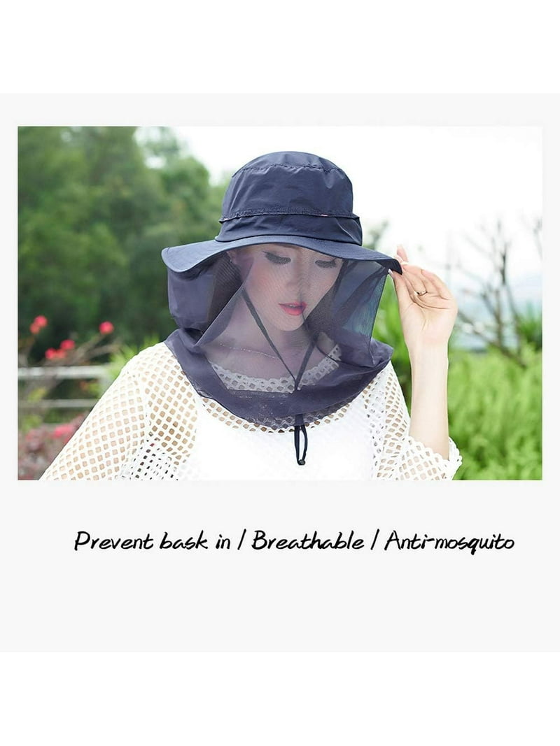 Mosquito Head Net Hat, Safari Sun Hat with Veil Mesh Protection