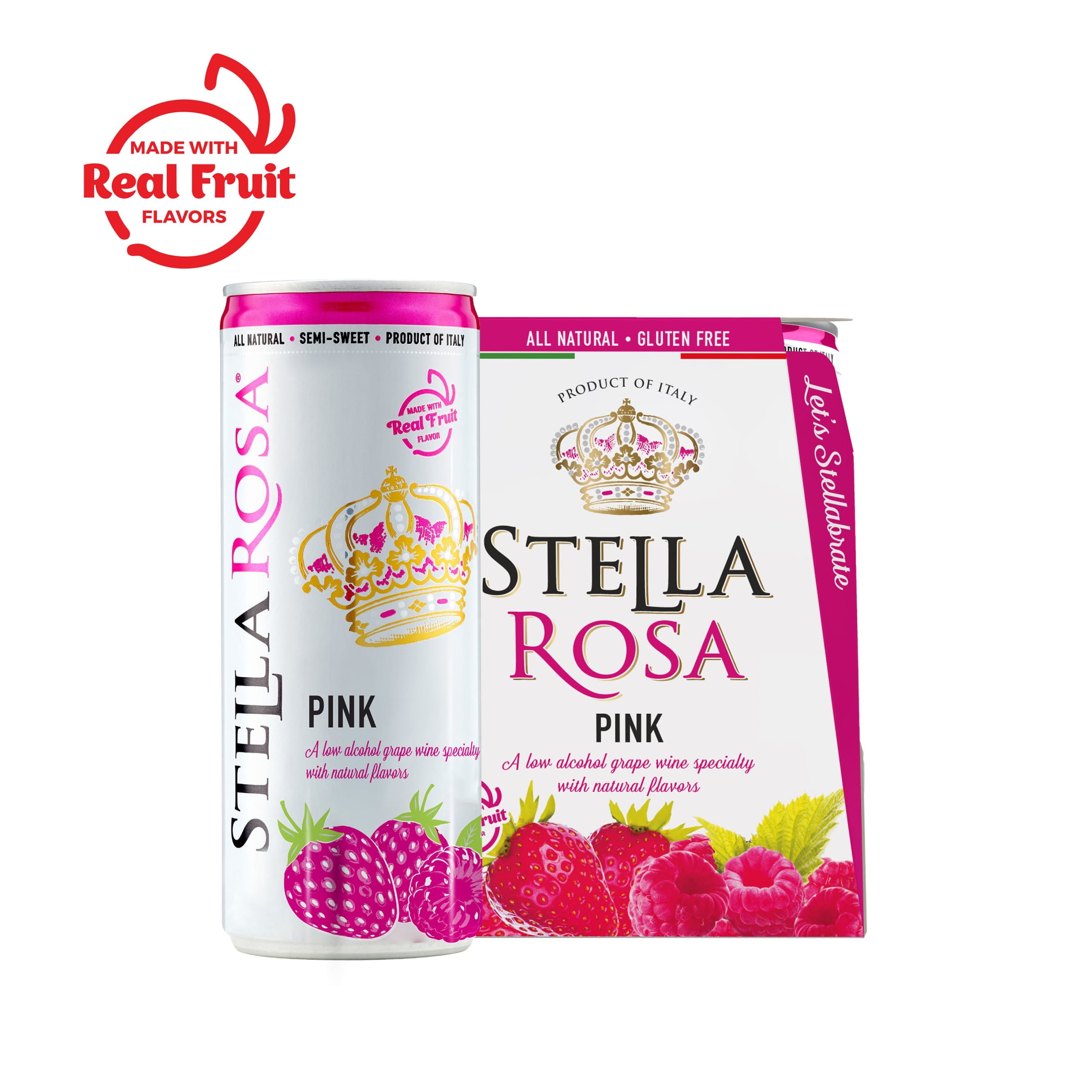 Stella Rosa Pink Semi-Sweet Rose Wine, 2 Pack, 250ml Aluminum Cans, Piedmont, Italy