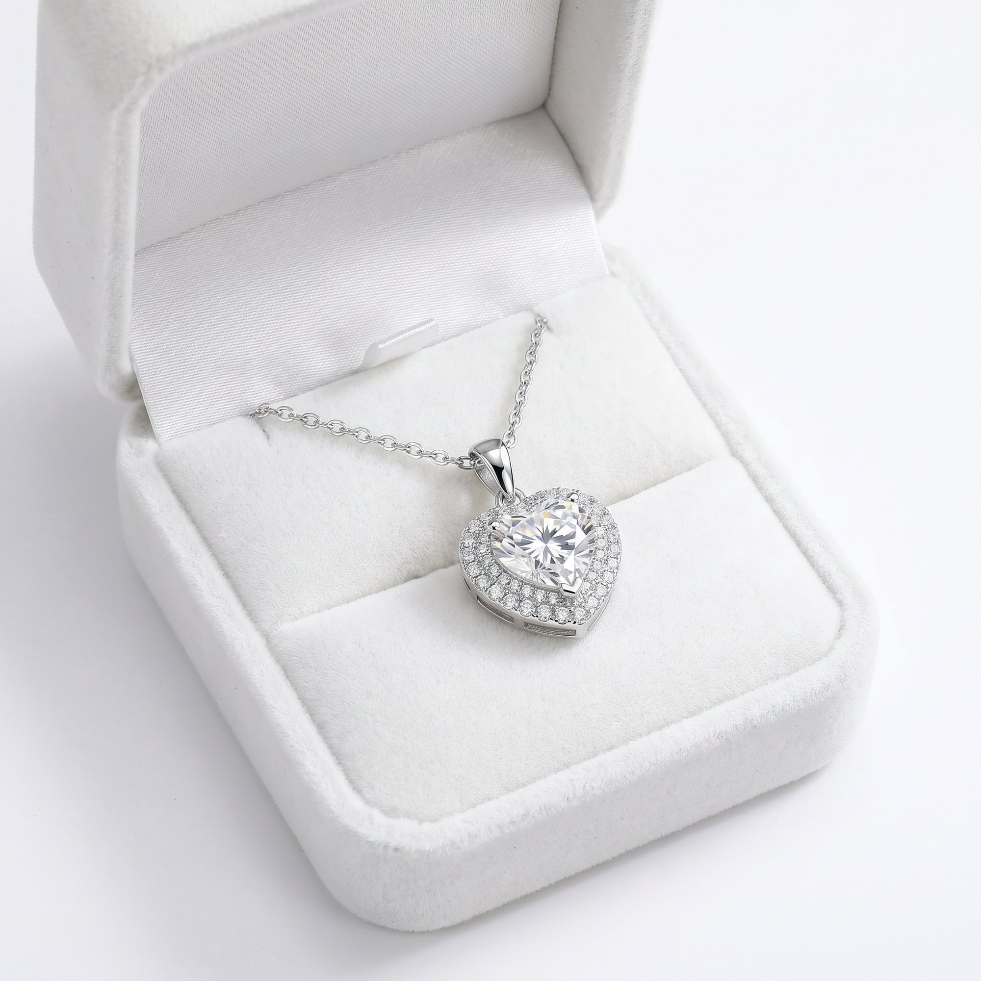 Moonelle Moissanite Heart Necklace for Women, 2 Carat Heart Pendant in 925 Sterling Silver, White Gold Plated, Gift Jewelry