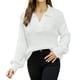 thumbnail image 1 of Gibobby Suéter casual mujer, Suéter de punto corto con cuello en V para mujer, manga larga, hombros caídos, acanalado(Blanco,G), 1 of 3