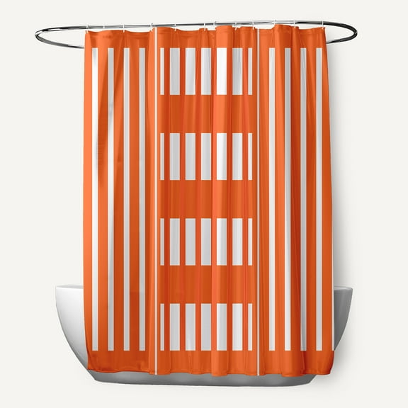 Simply Daisy 70" W x 73" H Beach Blanket Stripe Print Polyester Shower Curtain, Orange