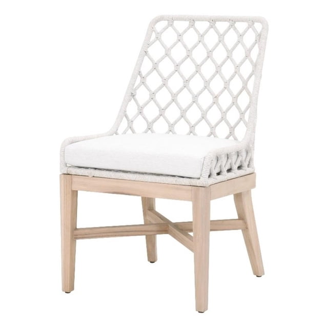 Pemberly Row 20.5" Rope Lattice Outdoor Dining Chair in Off White