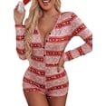 thumbnail image 1 of Diconna Bodycon de Noël pour Femmes Col en V Manches Longues Imprimé Flocon de Neige, Rouge, 1, 1 of 6