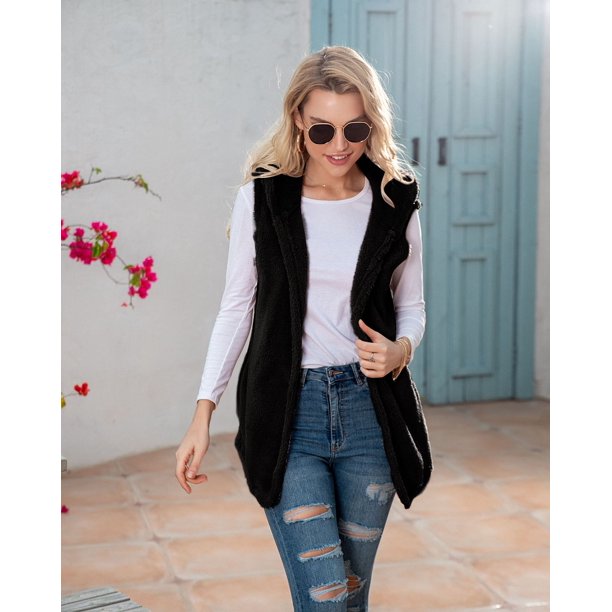 Chaqueta de felpa con capucha para mujer, chaleco de color sólido europeo y americano de longitud media, nuevo estilo caliente, otoño e invierno, 2023