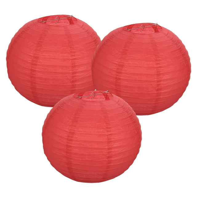 Uxcell Lanternes Rondes en Papier, Lanternes Décoratives Suspendues Lampe Décorations de Fête pour Anniversaire Mariage Maison Rouge 14 Pouces