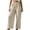 Khaki, variant on Lmueinov Womens Cotton Wide Leg Pants Elastic Waist Casual Trousers with Decorative Buttons Solid Color Flowy Long Pants for Summer Beach Vacation Clothes