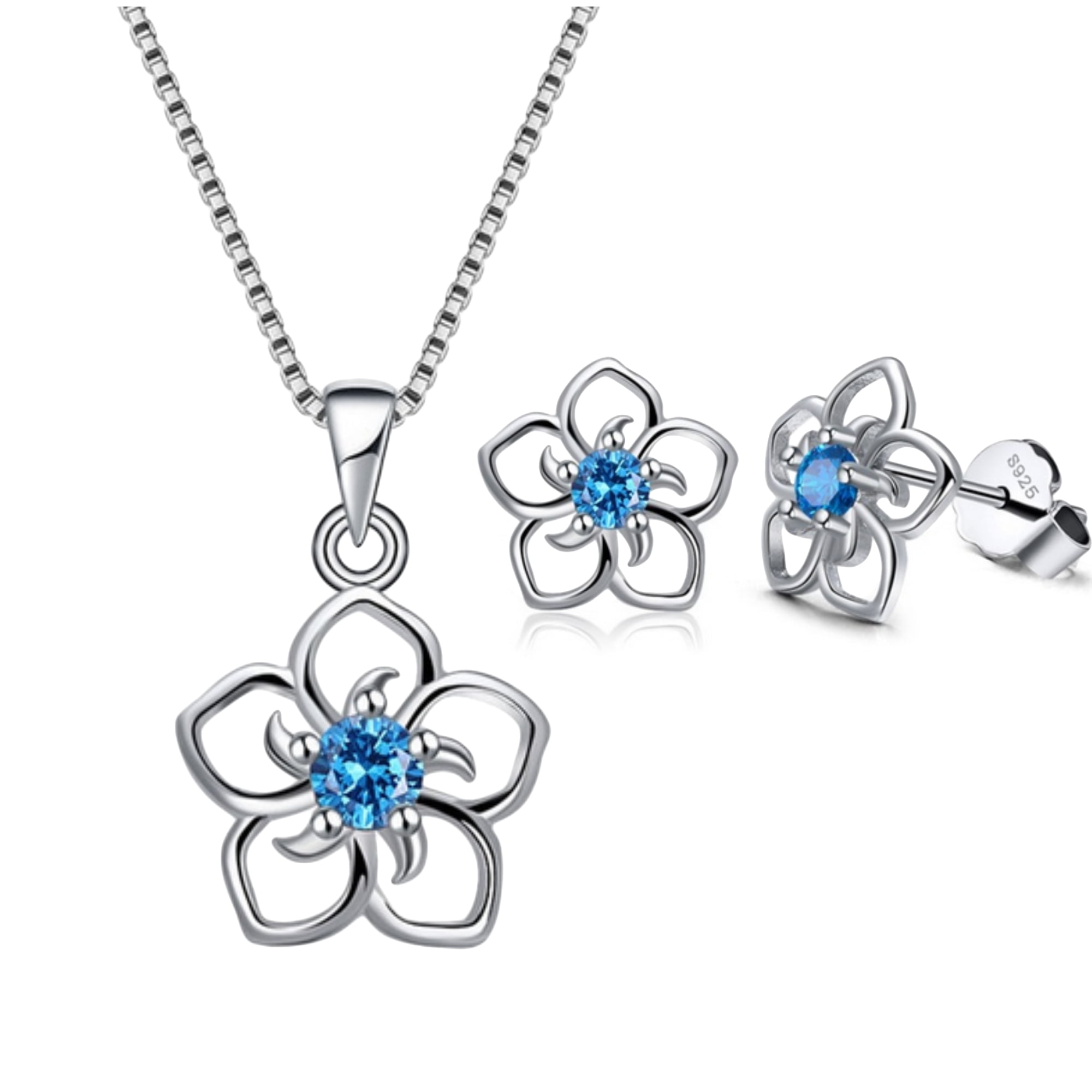 Womens Pendant Necklace and Earrings Jewelry Set, 925 Sterling Silver