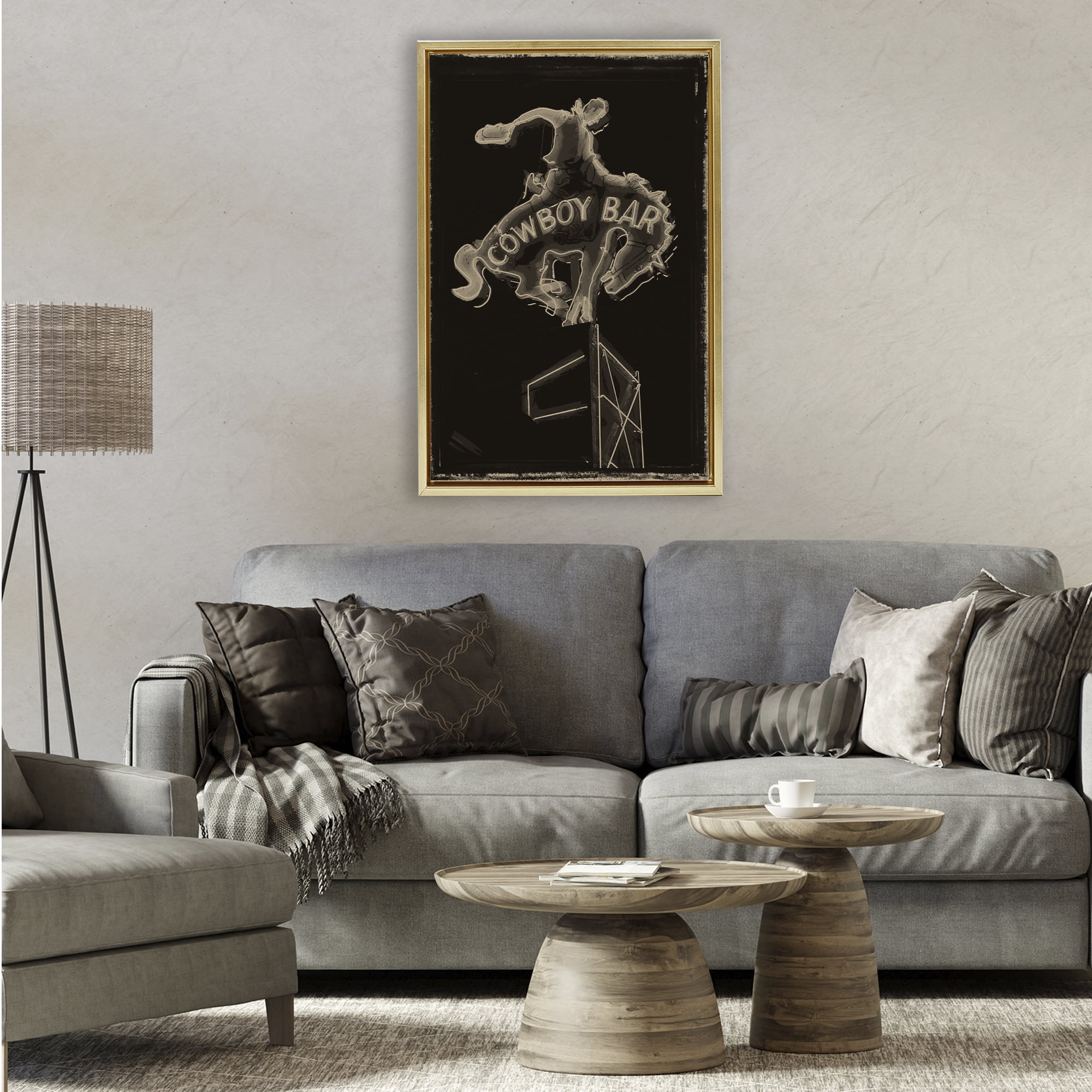 Stupell Industries Cowboy Bar on Black Gold Framed Floater Canvas Wall Art, design by Grotto Studios