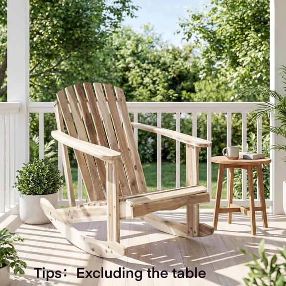 Auranook Adirondack Rocking Chair w/Slatted Seat & High Fanned Back for Backyard, Porch