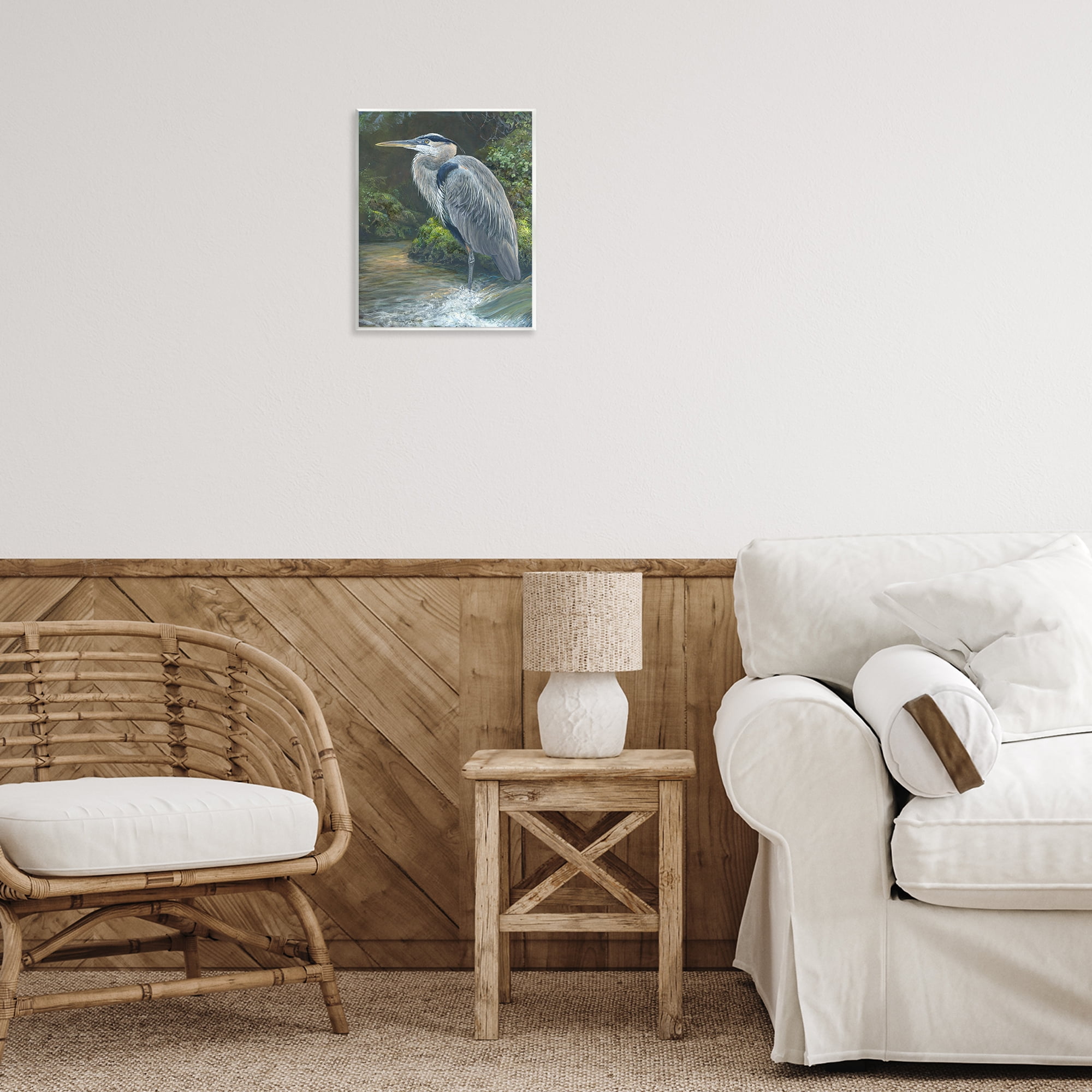 Stupell Industries Blue Heron at Water's Edge Animals Painting Unframed Art Print Wall Art, 11 x 14
