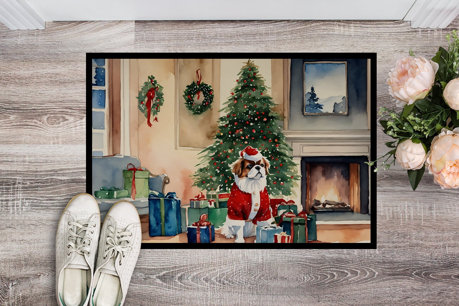 Carolines Treasures DAC2684MAT 18 x 27 in. Japanese Chin Cozy Christmas Doormat