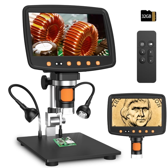BEBANG 7" Coin Microscope for Adults, 1080P Ips Digital Microscope with 8 Adjustable LED Lights, 2 Flexible Side Lights, PC View Compatible with Windows, Ios, 32GB