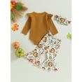 thumbnail image 4 of Wassery 2PCS Baby Girl Fall Winter Outfits Set Long Sleeve Ribbed Romper Tops+ Pumpkin Bell Bottoms + Headband Set 3 6 12 18 Months Infant Halloween Clothes, 4 of 8