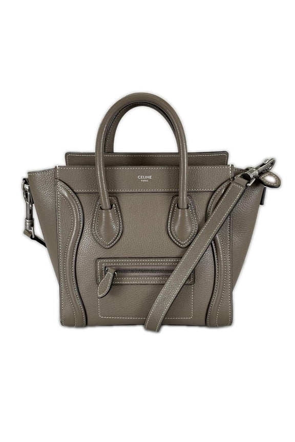 Pre-Owned CELINE Luggage Nano Shopper Handbag, Leather, Greige, Women's, 2-Way