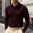 thumbnail image 2 of GrmtClth Mens Collared Long Sleeve Knit Polo Shirts Solid Multi Color Options Waffle Texture Button Front Lightweight Daily Leisure Tops Wine 6XL, 2 of 6