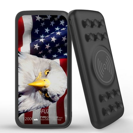 

INFUZE Portable Charger for Google Pixel 7 (Qi Wireless 12000 mAh External Battery 18W Power Delivery with Suction Cups) - American Patriot Eagle