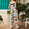 thumbnail image 4 of Halloween Overalls for Women Floral Print Linen Jumpsuit Wide Leg Spaghetti strap Rompers Pants with pockets, 4 of 7
