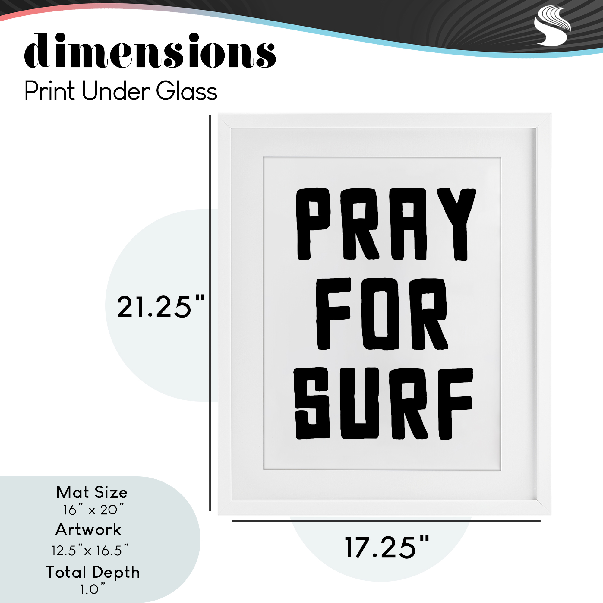 Pray For Surf Simple Sentiment White Framed Print Under Glass, design by Lettered and Lined