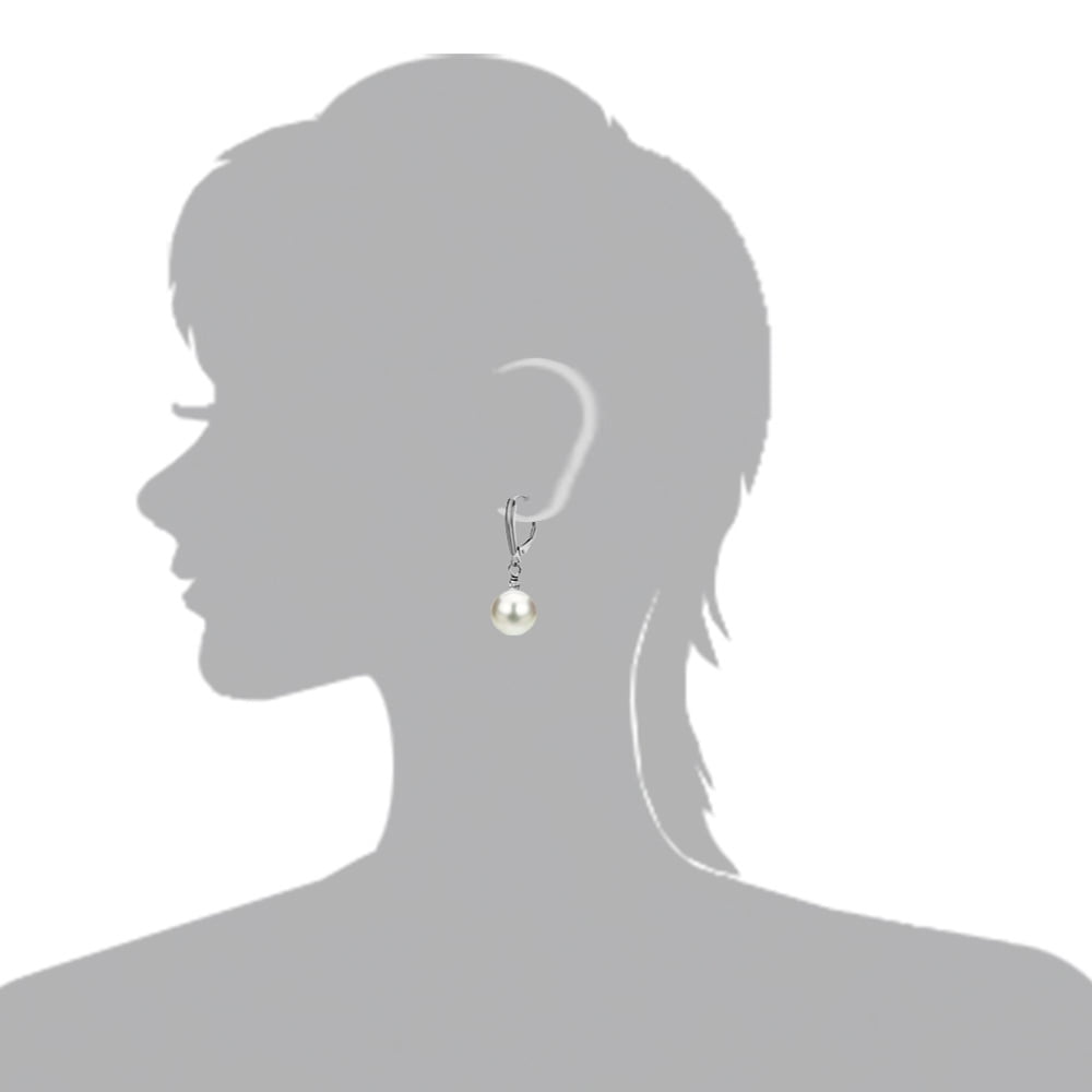 ADDURN Sterling Silver White Freshwater Pearl with Pyramid Beads/Shield Lever Back Earring - Various Pearl Size Available