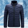 thumbnail image 2 of Men's Warm Down Jacket Lightweight Hooded Winter Coats Puffer Solid Jackets with Zipper Pockets Blue M, 2 of 5